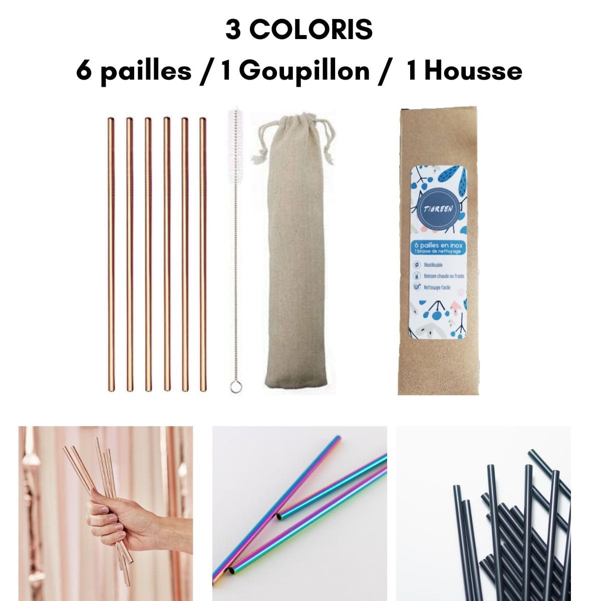 Paquet de 10 - Pailles reutilisables de couleur en acier inoxydable -  Comprend 2 longues brosses de nettoyage - Cdiscount Maison