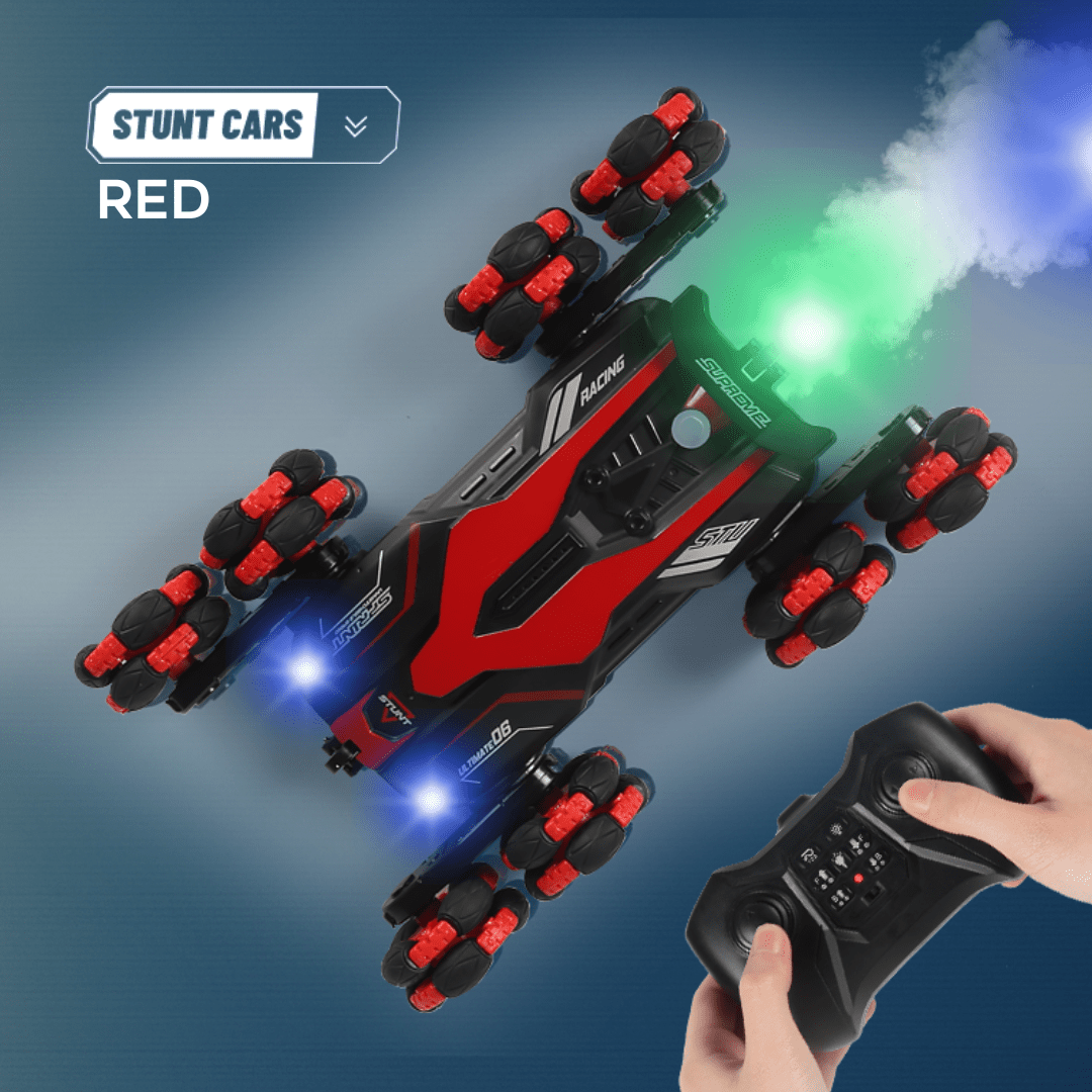Voiture Telecommandee 8 roues Rouge Stunt