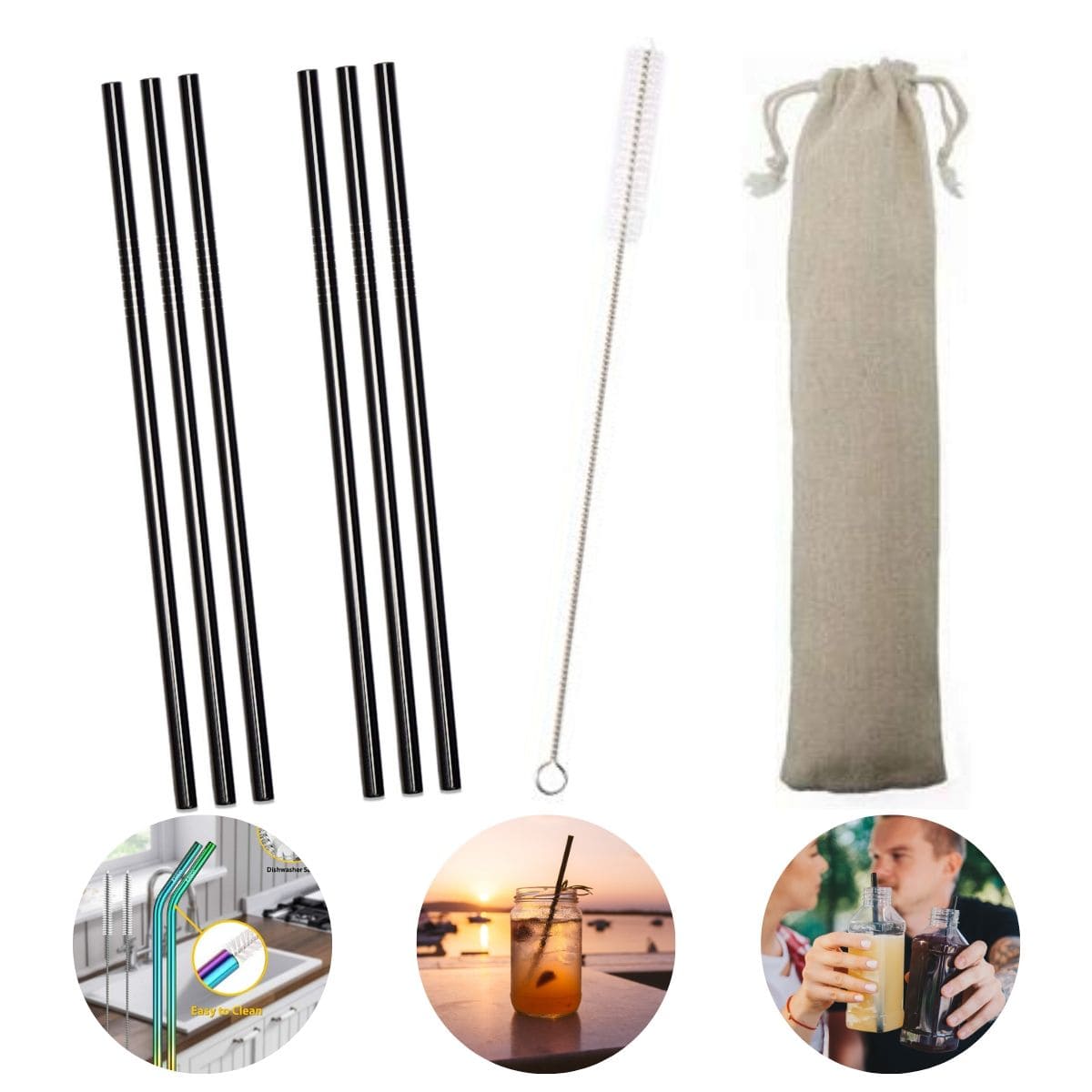 6 Pailles Reutilisables en Inox